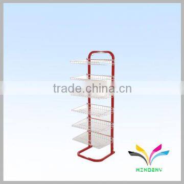 Supermarket Powder Coated Wire Metal Free Standing Display Rack with baskets