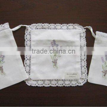 Professional Drawstring Embroidered Lavender Sachet Bag