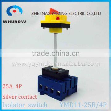 Isolator switch YMD11-25B 4P 690V with padlock aluminum pole 25A emergency stop on-off operation outside electrical cabinet