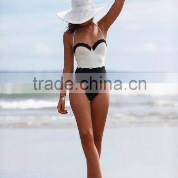 2016 High quality high waist hot sexy lady bra and bikini floral swimwear solid one piece bikini