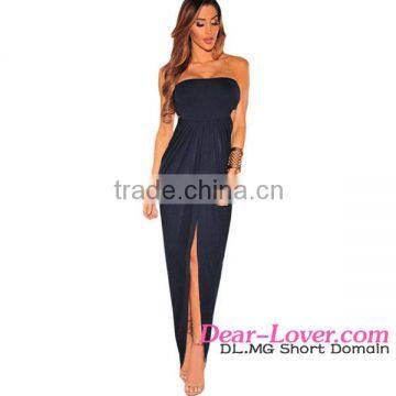 Hot Sexy Girl Chic Navy Blue Draped Hollow-out Long Maxi Dresses