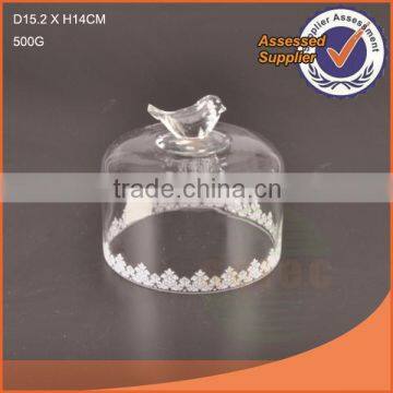 Decaled bird glass cake dome cover