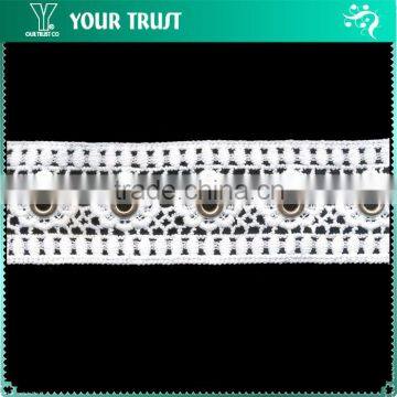 Gold Flat 10MM Metal Grommet Eyelet Flower White Polyester Lace Trimming
