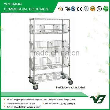 2015 hot sell NSF 48x14 inch 5 layer chrome bread rack with wire cage shelf and 4 inch wheels(YB-WS032)