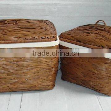 Bamboo crazy weave basket,Vietnam craft bamboo box with liner, decorated basket