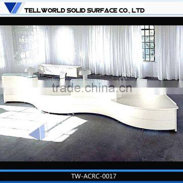 white long commercial modern luxury cambered salon artificial marble reception desk service counter