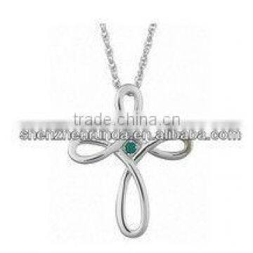 Stainless Steel Birthstone-Color Crystal Loop Cross Pendant