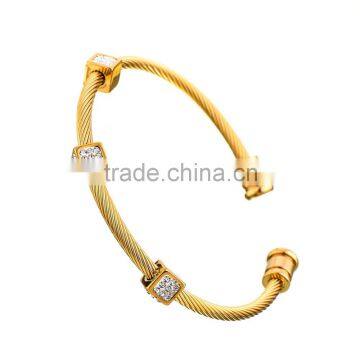 Yellow / Rose Gold Stainless Steel Adjustable Crystal Bangles Bracelet Fashion Jewelry