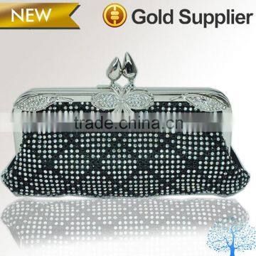 2014 elegance crystal evening bag with matel ziped