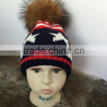 UK London style high quality parent-child cute Hat With Raccoon Fur Ball