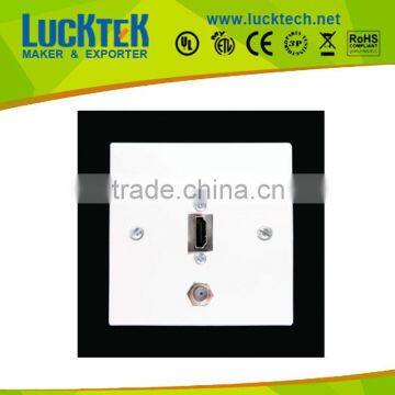 HDMI and F-Type Satellite Wall Plate. 4K2K UltraHD. Single Gang White Faceplate