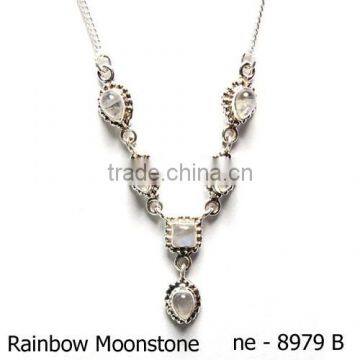 Rainbow Moonstone silver necklace wholesale 925 silver jewelry