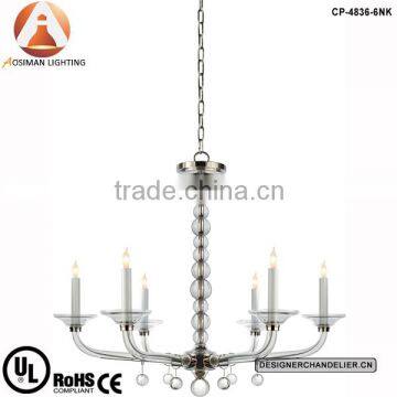 Crystal Stacked Ball Pendant Lamp 6 Light Chandelier in Nickel Finish