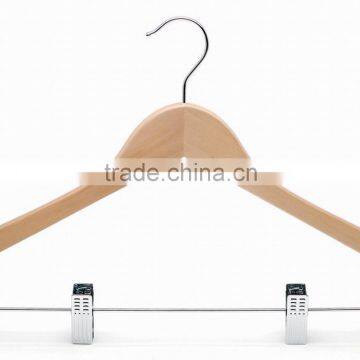 Wooden clothes hanger with clips