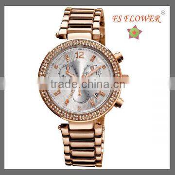 Overseas Country Rose Gold Color Fashion Women Big Sport Watch Japan Movt Diamond Quartz Watch