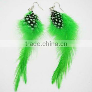 Green natural feather earrings,Fashion ladies earring 2013,New design earring for women