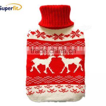 Knitted hot water bottle cover Christmas Deer