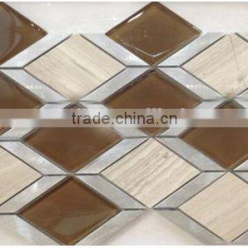 Glass mix metal and stone mosaic tile of indoor (PMGSMA024)