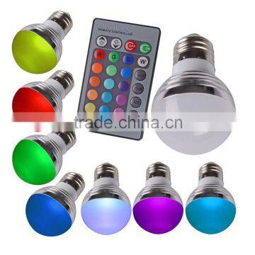 3W 16 Colors E27 LED RGB Change Lamp Light Bulb + 24 Key Remote Controller Sales