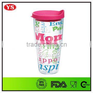 PS plastic material bpa free insulated 24 oz double wall tumbler with lid