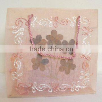 Fine 100% cotton organza bag with natural dry flower work & hand embroidery