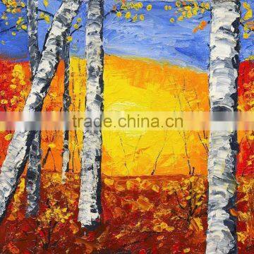 Thick painted knife birch trees painting