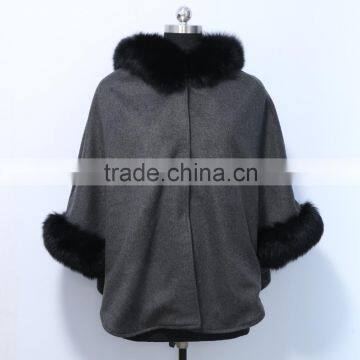 fashion women cashmere cape with real fur trim CC54