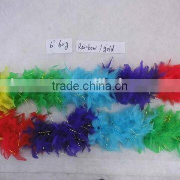 fluffy rainbow -feather boa with gold tinsel