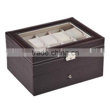 HomCom 20 Watch PU Leather Glass Top Display Jewelry Box - Brown