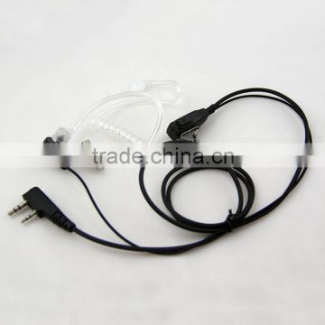 china manufacturer wired acoustic 2 pin black clear tube security radio earphone