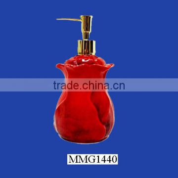 Spring red rose glazed ceramic lotion soap dispenser