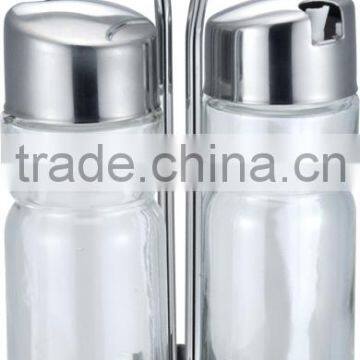 Stainless Steel Condiment Holders Glass Bottle Vinegar Oil Glass Cruet Set photo-5