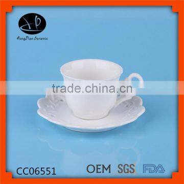 high whiteness ceramic tea cup , white ceramic cup and saucer, elegant ceramic coffee cup