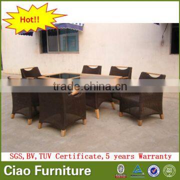 Garden furniture teakwood glass table and chairs 6 people dining set