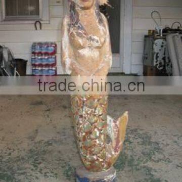 Hand Made Wooden Carving Mermaid, Antique Imitation Wooden Mermaid Statue photo-3