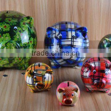 Hot promotion gift ceramic colorful flower children's piggy bank