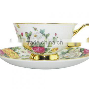 High Quality 200ml Bone China European Style Flower Pattern tea cup with Saucer Set for hotel