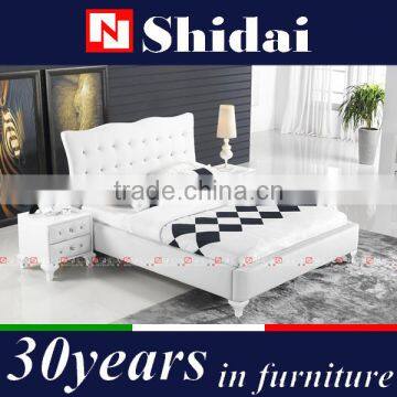 white leather bed / double bed frame / dubai bed furniture B904