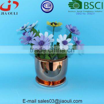 Quality Plating Gold / Copper Ceramic Plant Pots With Saucer photo-6