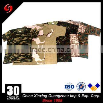 2017 New Wholesale 100% Cotton Collarless Men Woodland Camouflage Custom Tshirt