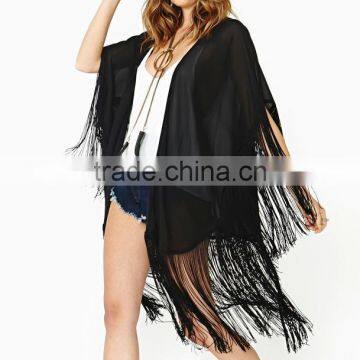 New fashion half sleeve tassels hem kimono cardigan for women