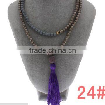 Wholesale Matte Agate Beaded Knot Tassel Pendant Necklace Jewelry for Women Gifts