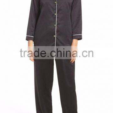 Women Plain Long Pajamas Set Black Satin Blank Pyjama Set Long Sleeve With Long Pants Nightwear photo-3