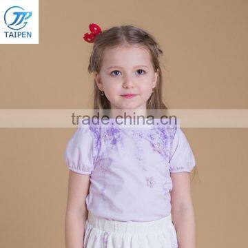 Summer Girls Cotton T Shirt Lavender Color With Embroidery Flowers photo-2