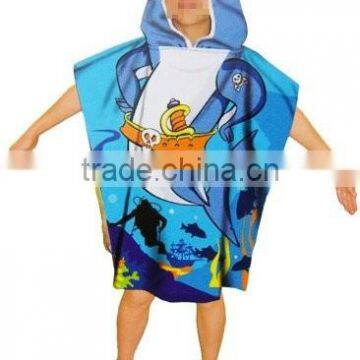 Adults and Childrens Hooded Poncho beach Robe Towelling Velour Printing