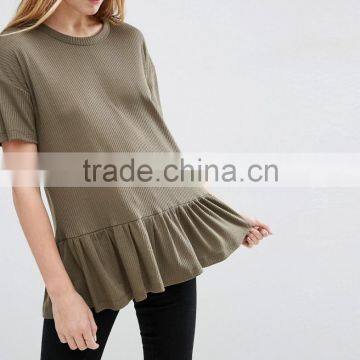 Fashion t Shirt Wholesale, t Shirt Ruffle Hem, Blank t Shirt photo-3