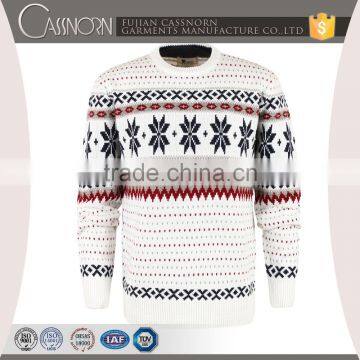 crew neck long sleeve snowflake jacquard christmas sweater for men