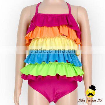 Sweet Children Strap Ruffle Kids Beach Little Girl Modeling Rainbow Swimwear Clothes photo-2