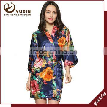 Wholesales Silk Keen Length Floral Bath Robe /Plain Bridesmaid Robe FR0101 photo-4