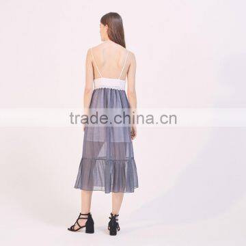 Hot Style Splice Sexy Women Deep V-neck Slip and Ruffled Hem Dress photo-2